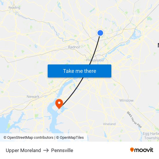 Upper Moreland to Pennsville map