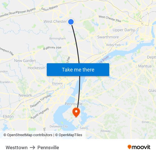 Westtown to Pennsville map