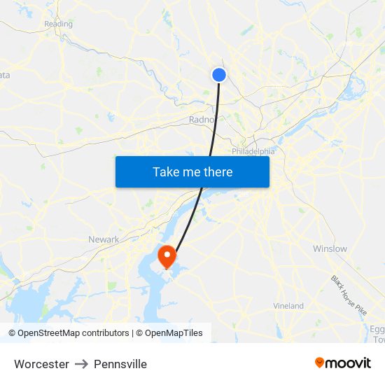 Worcester to Pennsville map