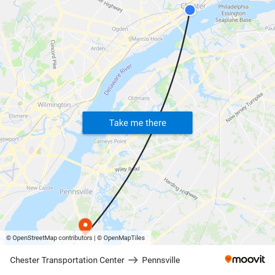 Chester Transportation Center to Pennsville map