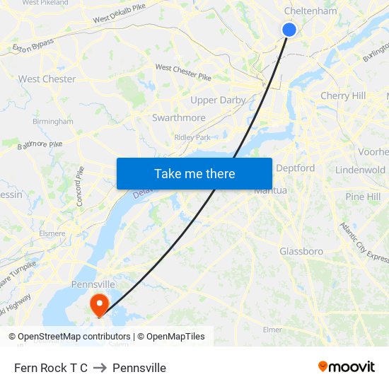 Fern Rock T C to Pennsville map