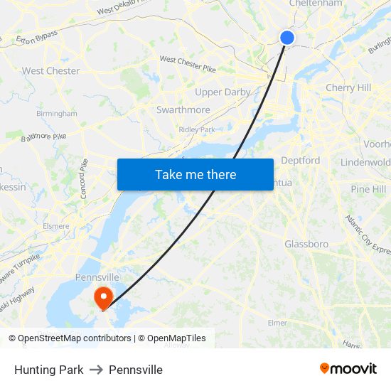 Hunting Park to Pennsville map