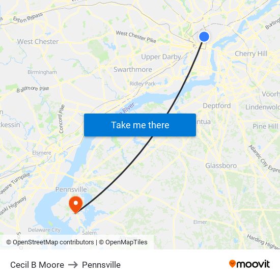 Cecil B Moore to Pennsville map