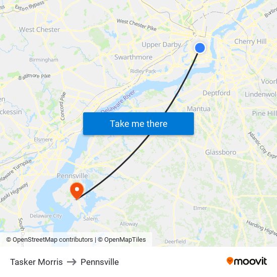 Tasker Morris to Pennsville map