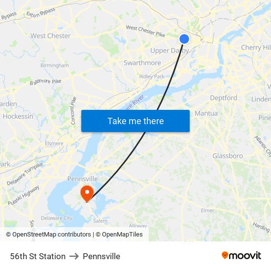 56th St Station to Pennsville map