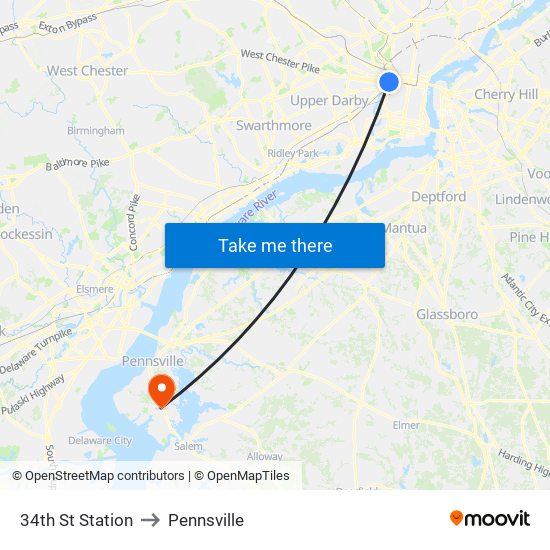 34th St Station to Pennsville map