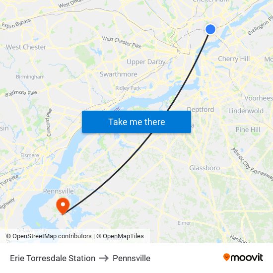 Erie Torresdale Station to Pennsville map