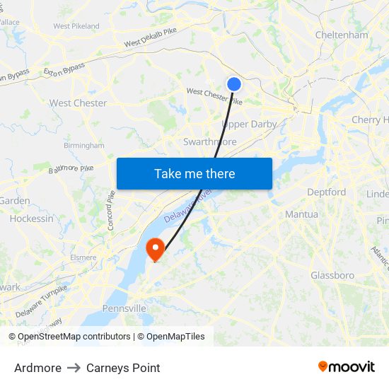Ardmore to Carneys Point map