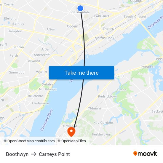 Boothwyn to Carneys Point map