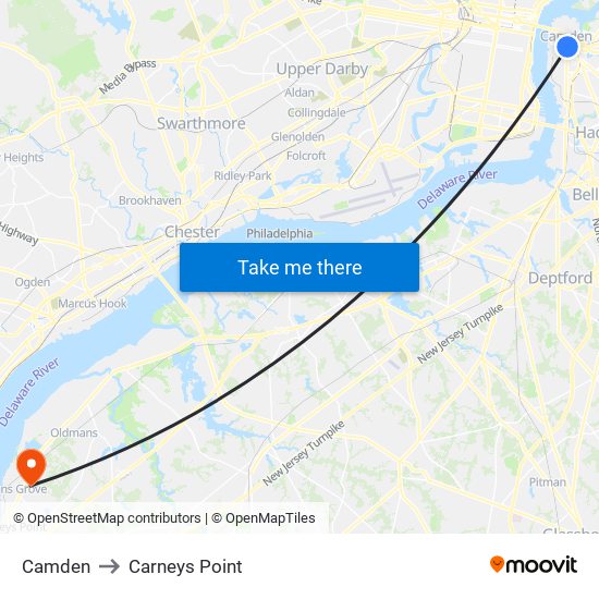 Camden to Carneys Point map