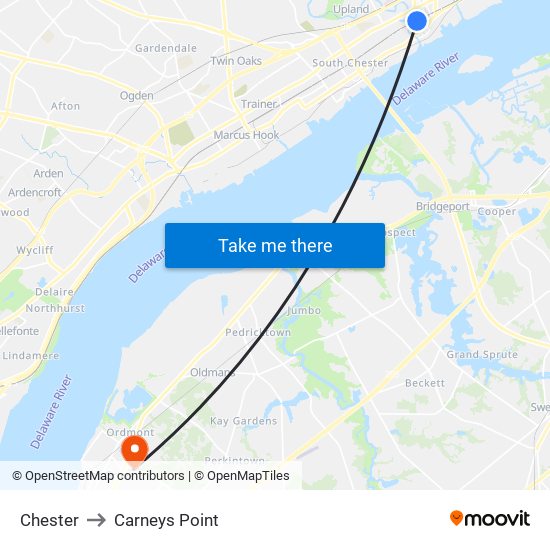 Chester to Carneys Point map