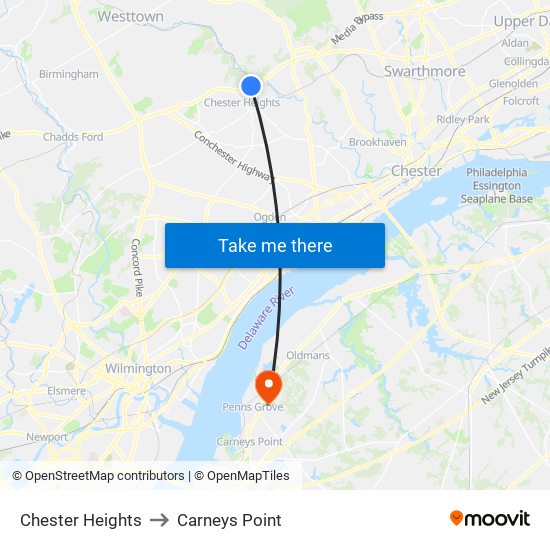 Chester Heights to Carneys Point map