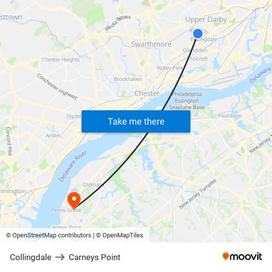 Collingdale to Carneys Point map