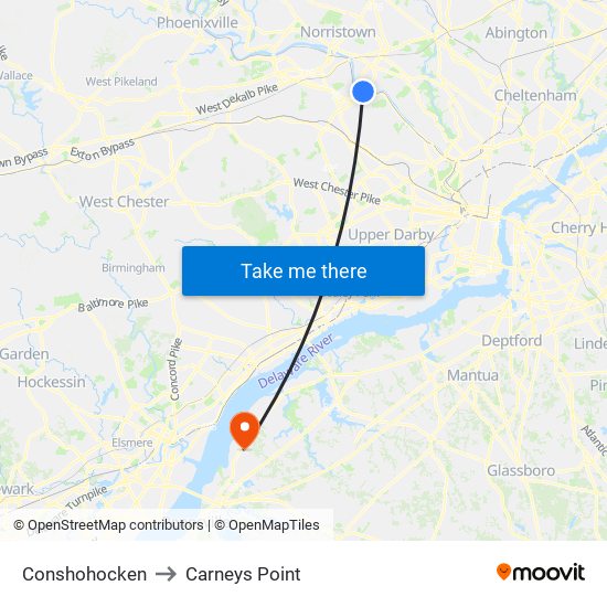 Conshohocken to Carneys Point map