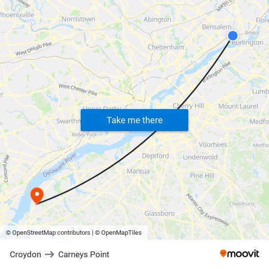 Croydon to Carneys Point map