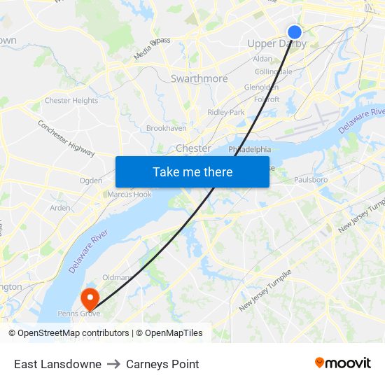 East Lansdowne to Carneys Point map