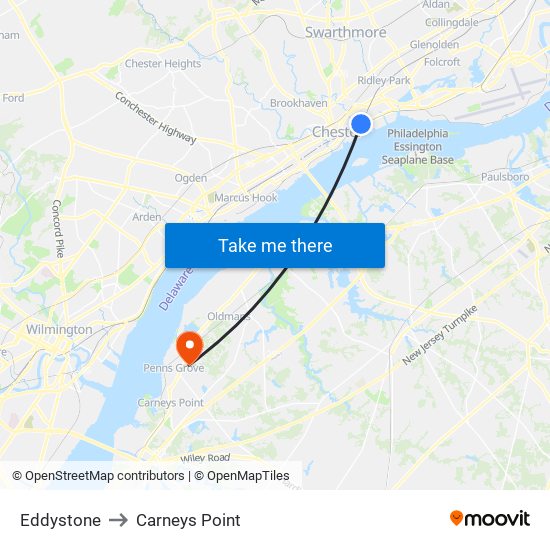 Eddystone to Carneys Point map
