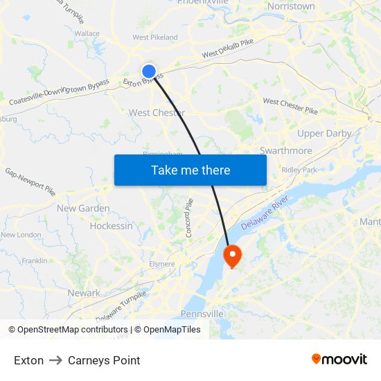 Exton to Carneys Point map