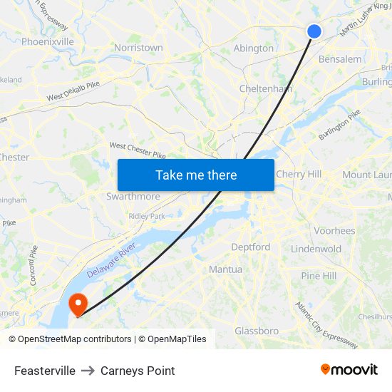 Feasterville to Carneys Point map