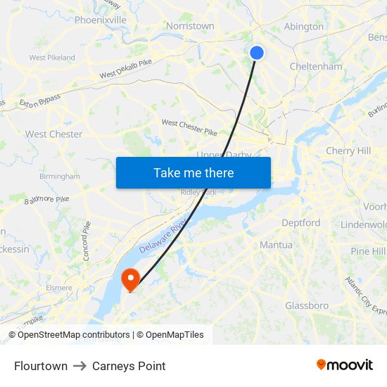 Flourtown to Carneys Point map