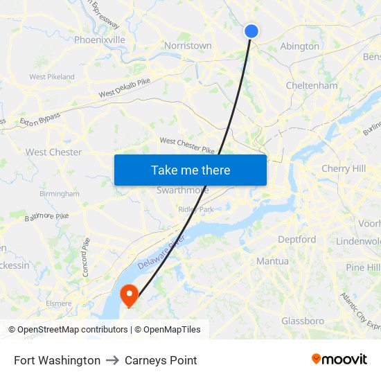 Fort Washington to Carneys Point map