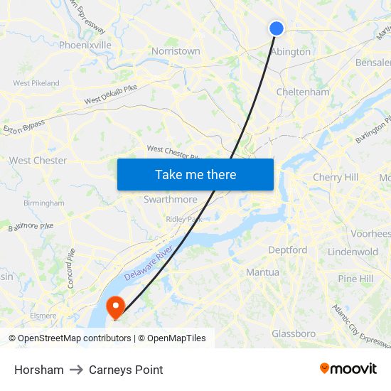 Horsham to Carneys Point map