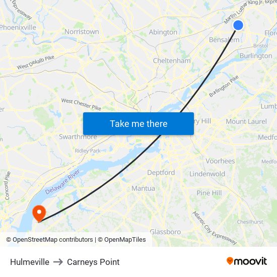 Hulmeville to Carneys Point map