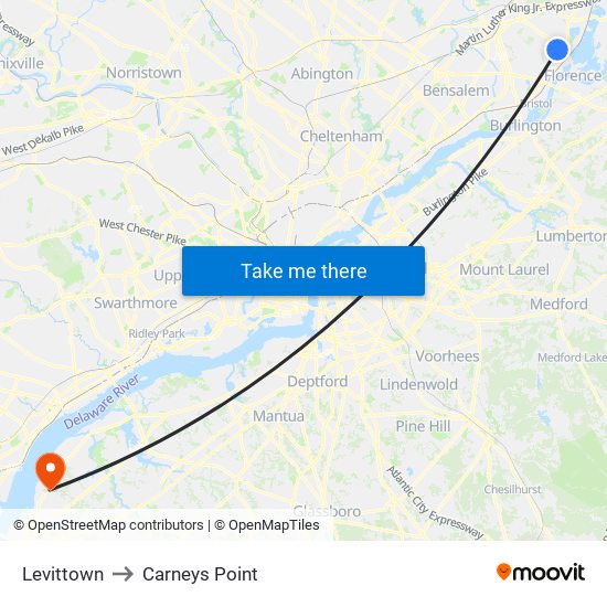 Levittown to Carneys Point map