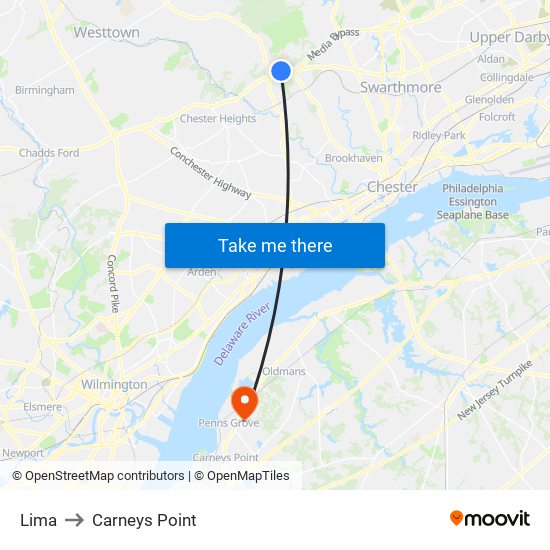 Lima to Carneys Point map