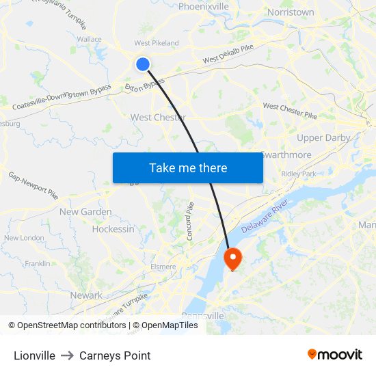 Lionville to Carneys Point map