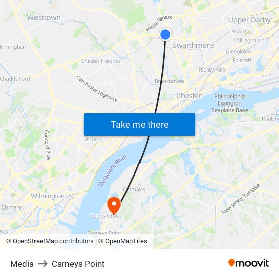 Media to Carneys Point map