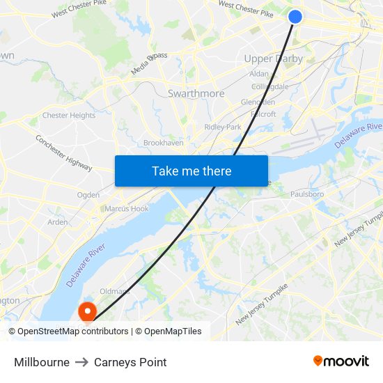 Millbourne to Carneys Point map
