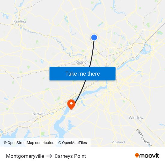 Montgomeryville to Carneys Point map