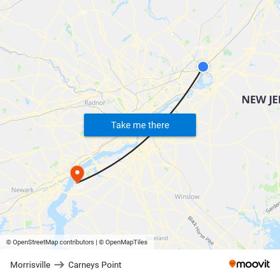 Morrisville to Carneys Point map