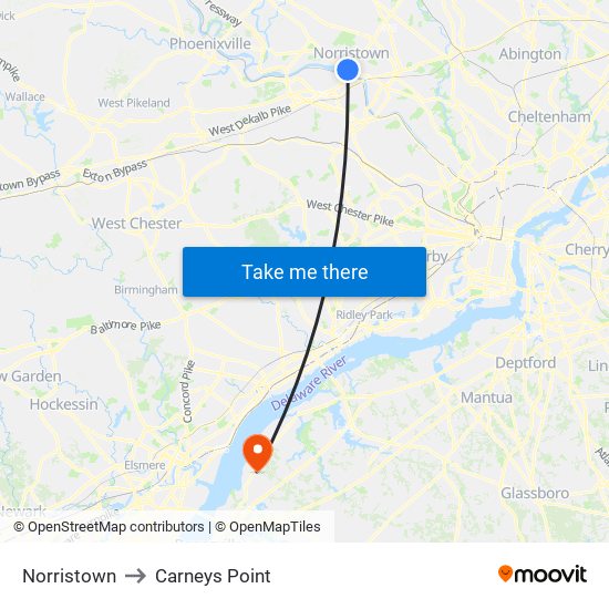 Norristown to Carneys Point map