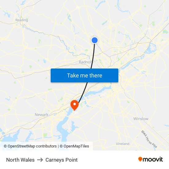 North Wales to Carneys Point map