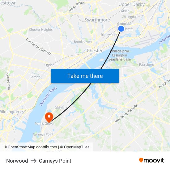 Norwood to Carneys Point map