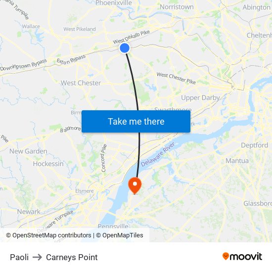 Paoli to Carneys Point map