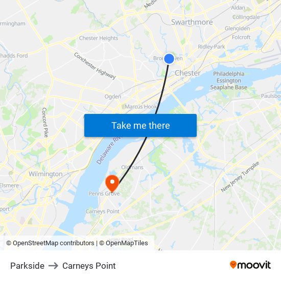 Parkside to Carneys Point map