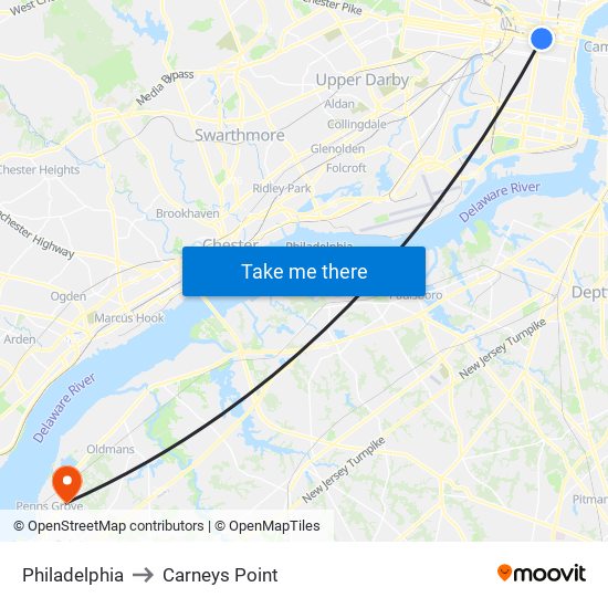 Philadelphia to Carneys Point map