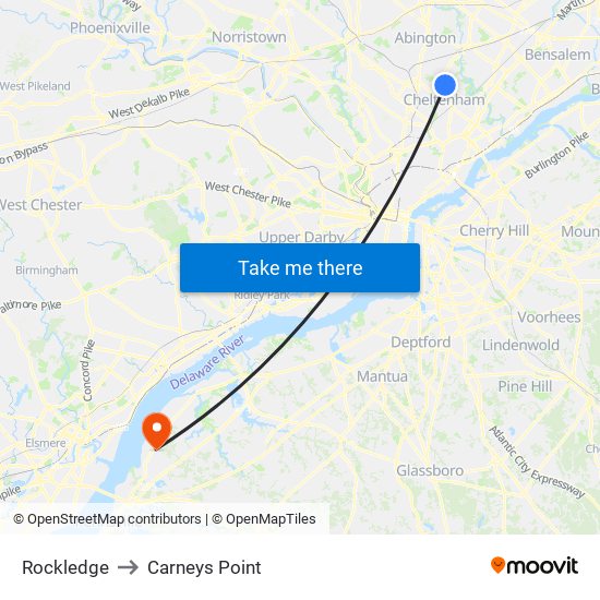 Rockledge to Carneys Point map