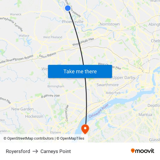 Royersford to Carneys Point map