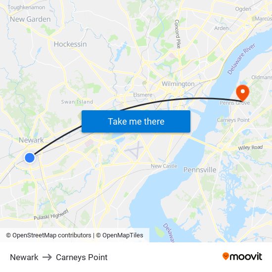 Newark to Carneys Point map