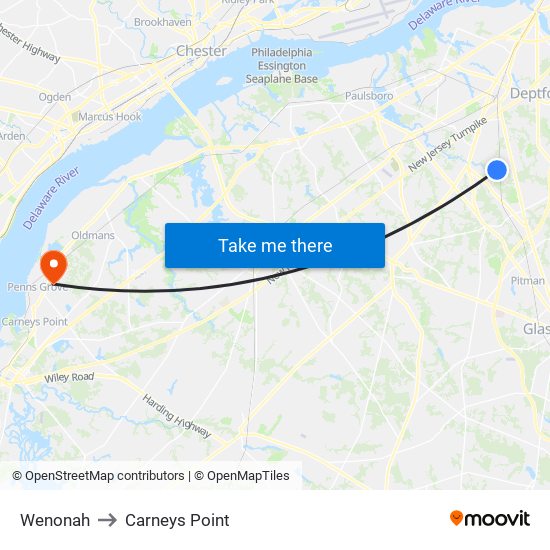 Wenonah to Carneys Point map