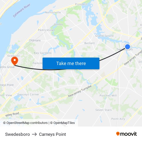 Swedesboro to Carneys Point map