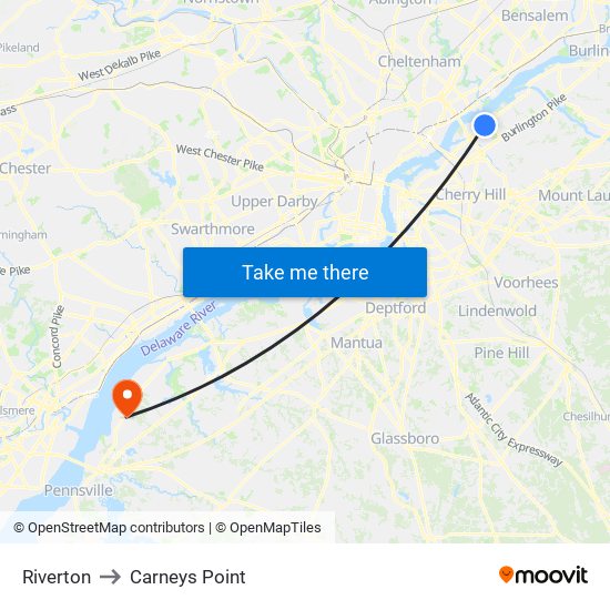 Riverton to Carneys Point map