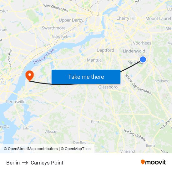 Berlin to Carneys Point map