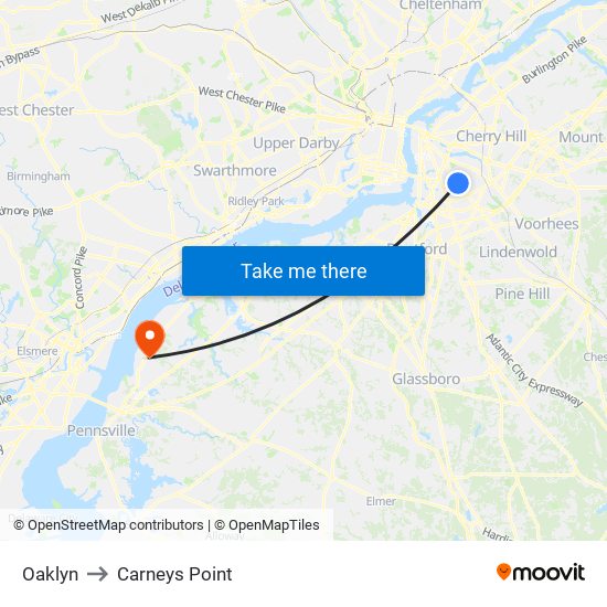 Oaklyn to Carneys Point map