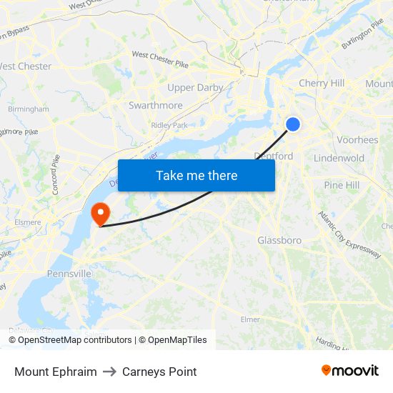 Mount Ephraim to Carneys Point map