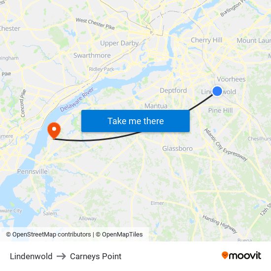 Lindenwold to Carneys Point map
